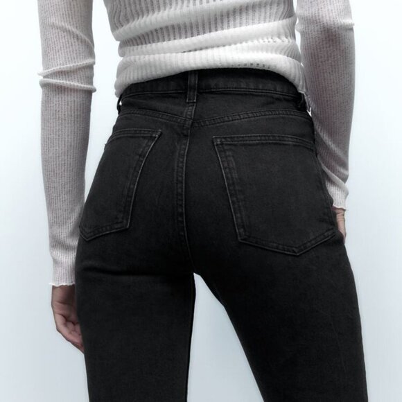 New Zara Women's COMFORT MOM-FIT TRF JEANS HIGH RISE - ANKLE LENGTH Black - Picture 7 of 10